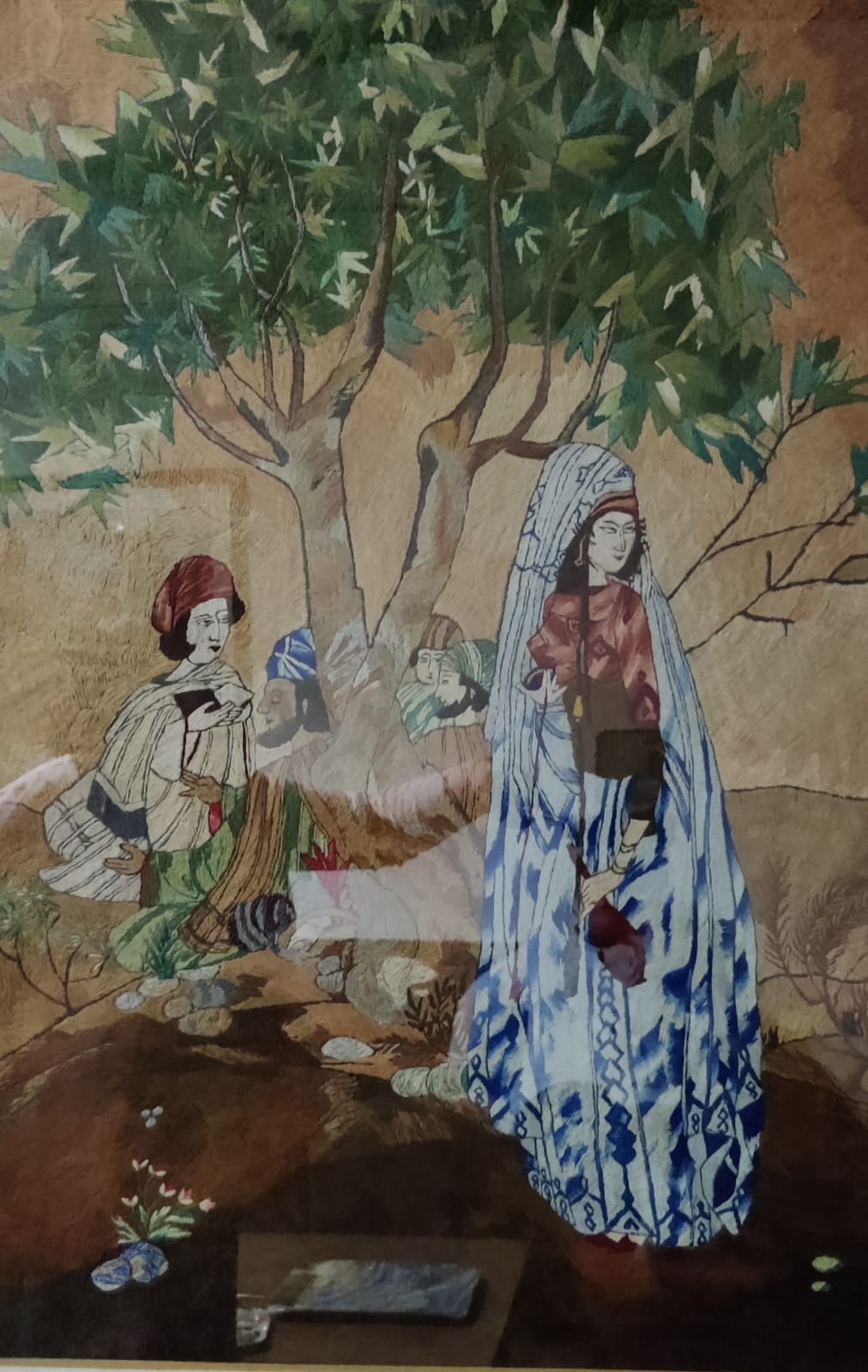 Muraqqa-i-chugtai painting in Embroidery ( Kasida work) free hand by Ms Salila Bedi ( daughter Of Brijender Syal)